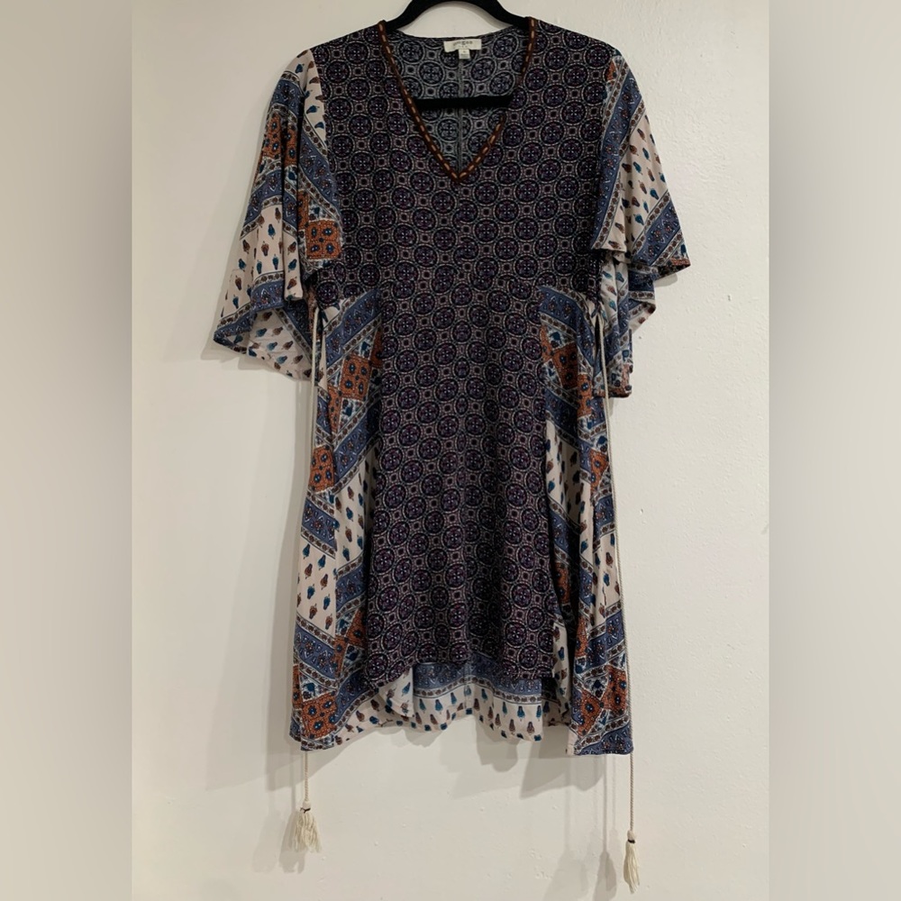 Umgee Peasant Bohemian Flutter Sleeve Flowy Festival Dress Size S Mixed Media
